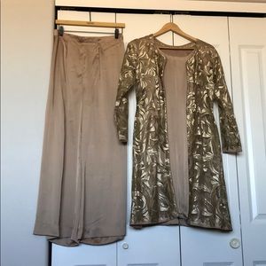 Tan silk three-piece formal set